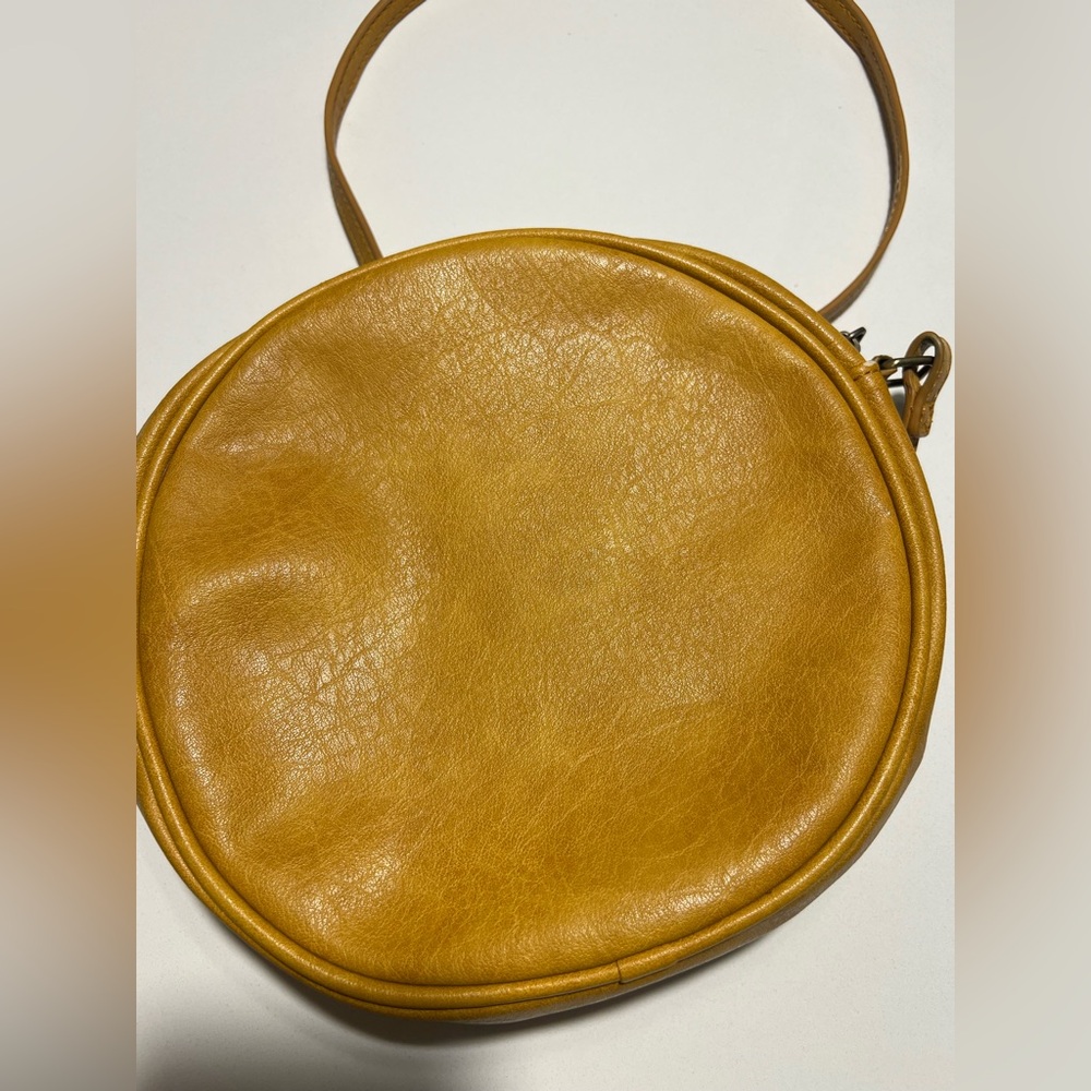 Antik Kraft Round Mustard Yellow Vegan Leather Crossbody Bag - Picture 9 of 12